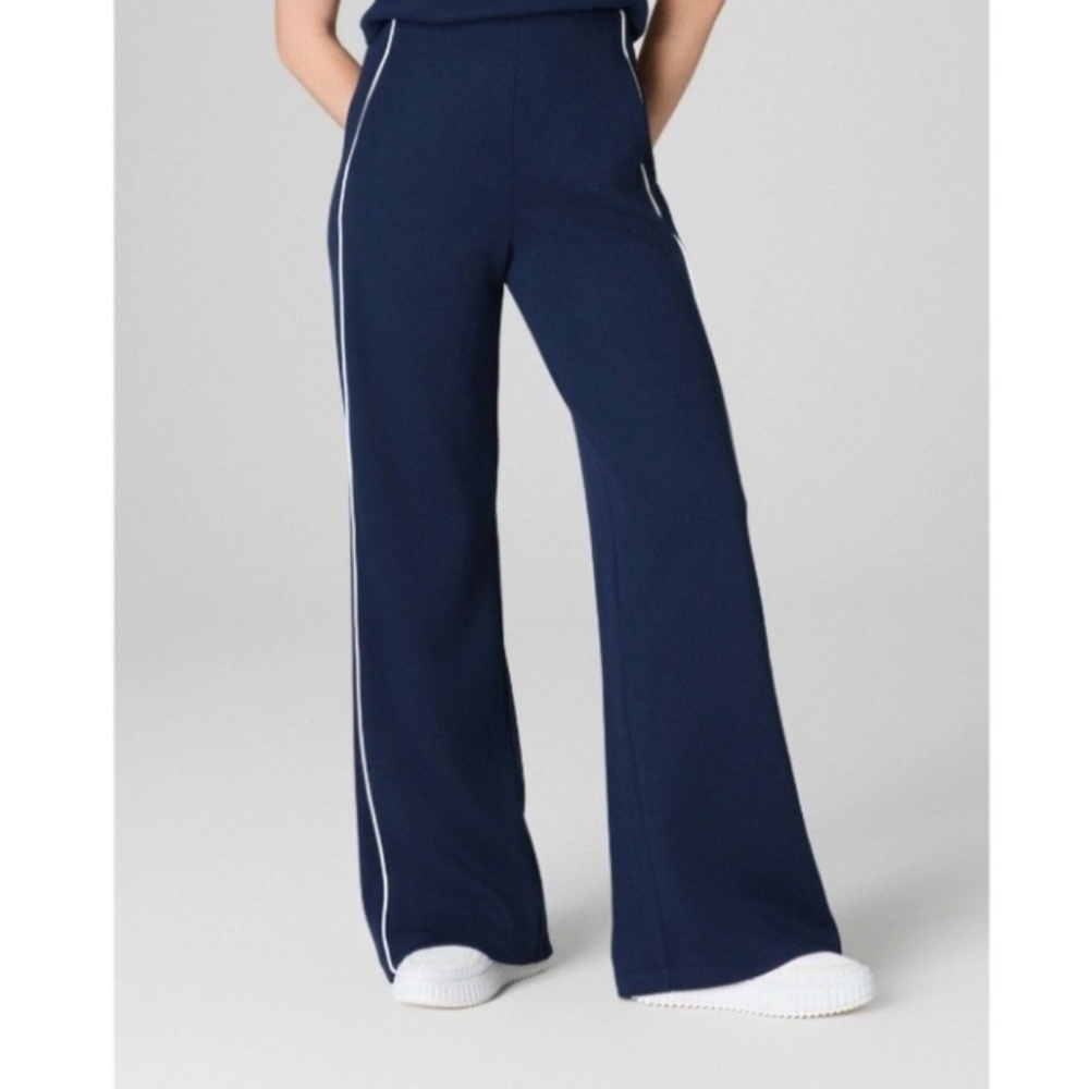 NEW SPANX Air Essentials Straight leg Pique Pant in Timeless Navy Petite XS
